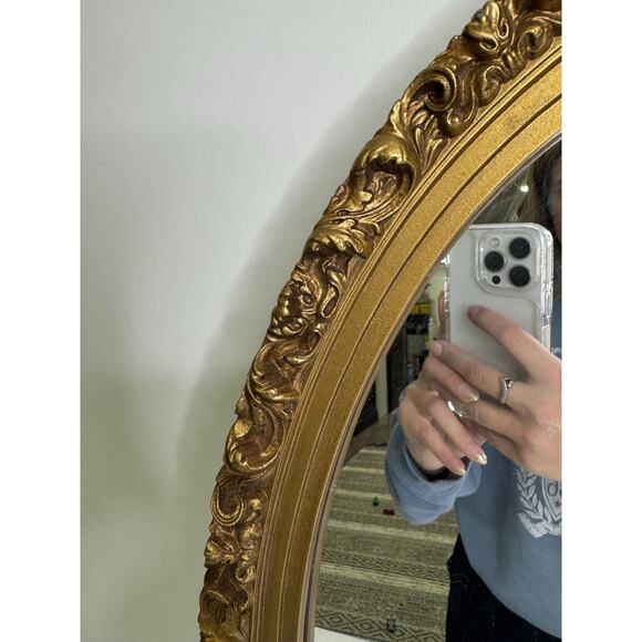 Vintage Gold Gilt Oval Mirror Vintage Hard Plastic Gold Frame Large Framed Oval - Picture 5 of 7